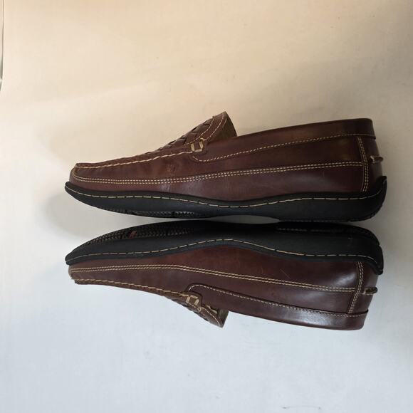 Johnston & Murphy Mens 9 M Brown Woven Leather Loafers Sheepskin Insoles 23-8344 main image 5